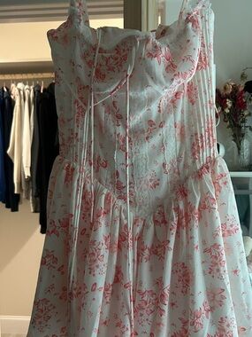 Strapless White Dress with Pink Floral Print